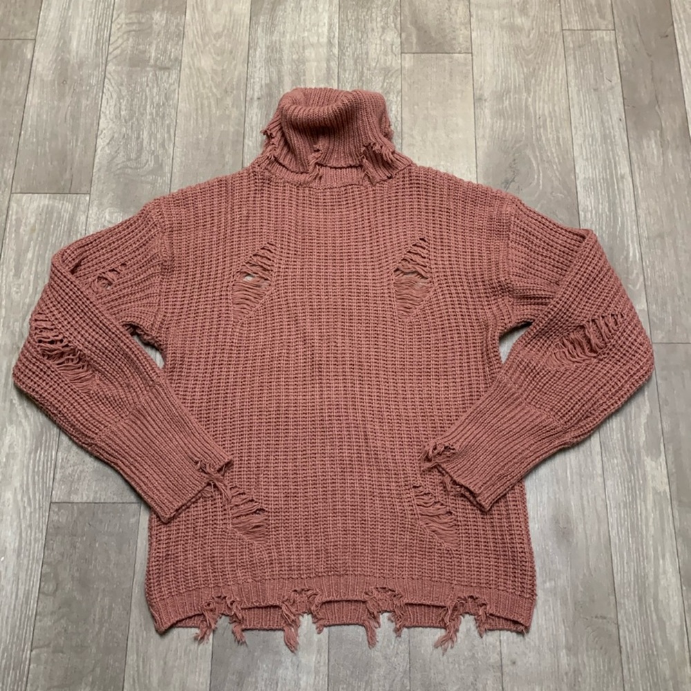 Womens Caren Sport Distressed Knit Turtleneck Longsleeve Sleeve Sweater